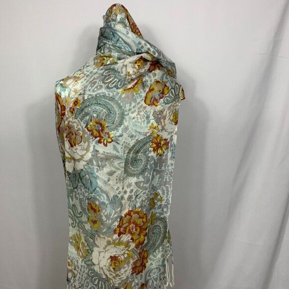 Artisan Design Scarf Fringe Edges Gray Paisley Floral Scarves 29 x 12 inches - Picture 4 of 7